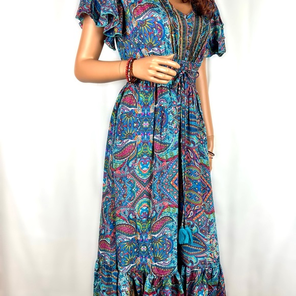 Paisley Print Half Butterfly Sleeves Midi Dress - Picture 10 of 14
